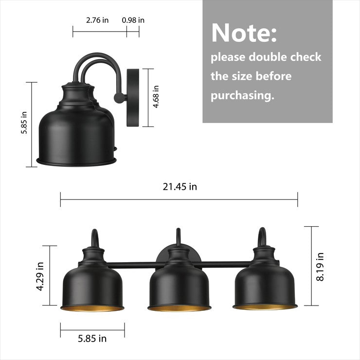 Bathroom 3-Lights wall lamp Black JF2228-W3