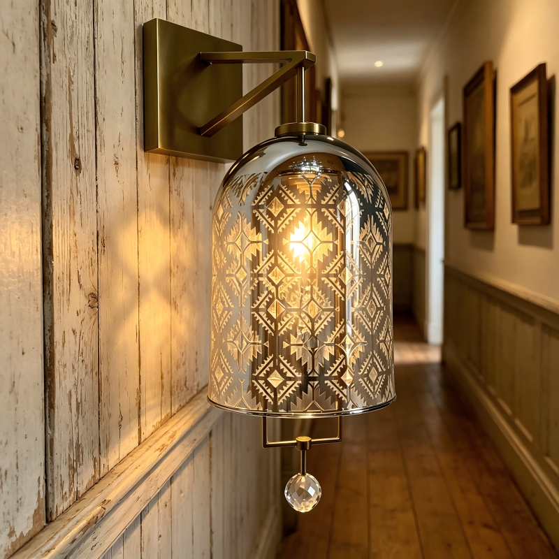 Glass wall Light Brass Finish Metal Decorative Lighting