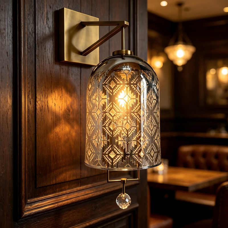Glass wall Light Brass Finish Metal Decorative Lighting
