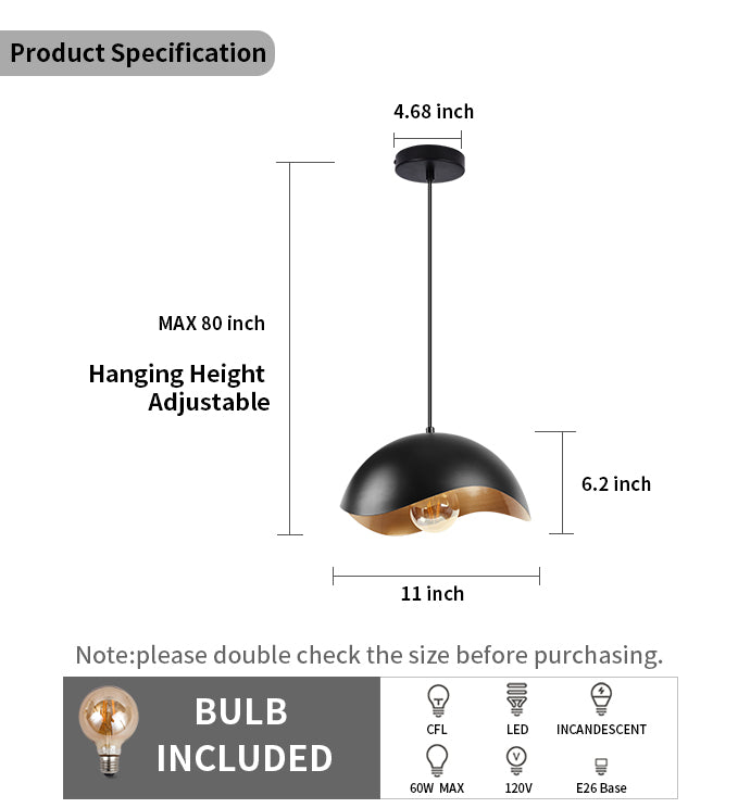 Wave Pendant Light, Black -2Pack MD6160X2