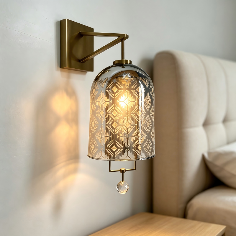 Glass wall Light Brass Finish Metal Decorative Lighting