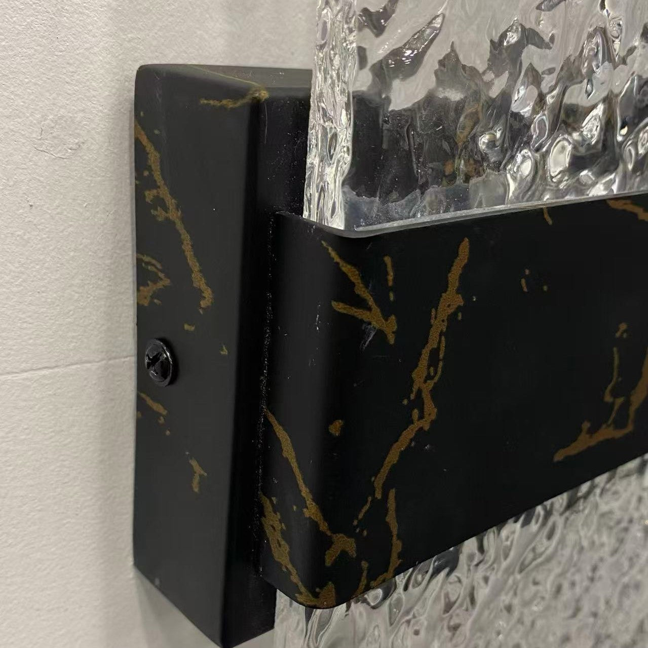 Black & Gold Vertical Vanity Light, Stone Pattern Acrylic Shade