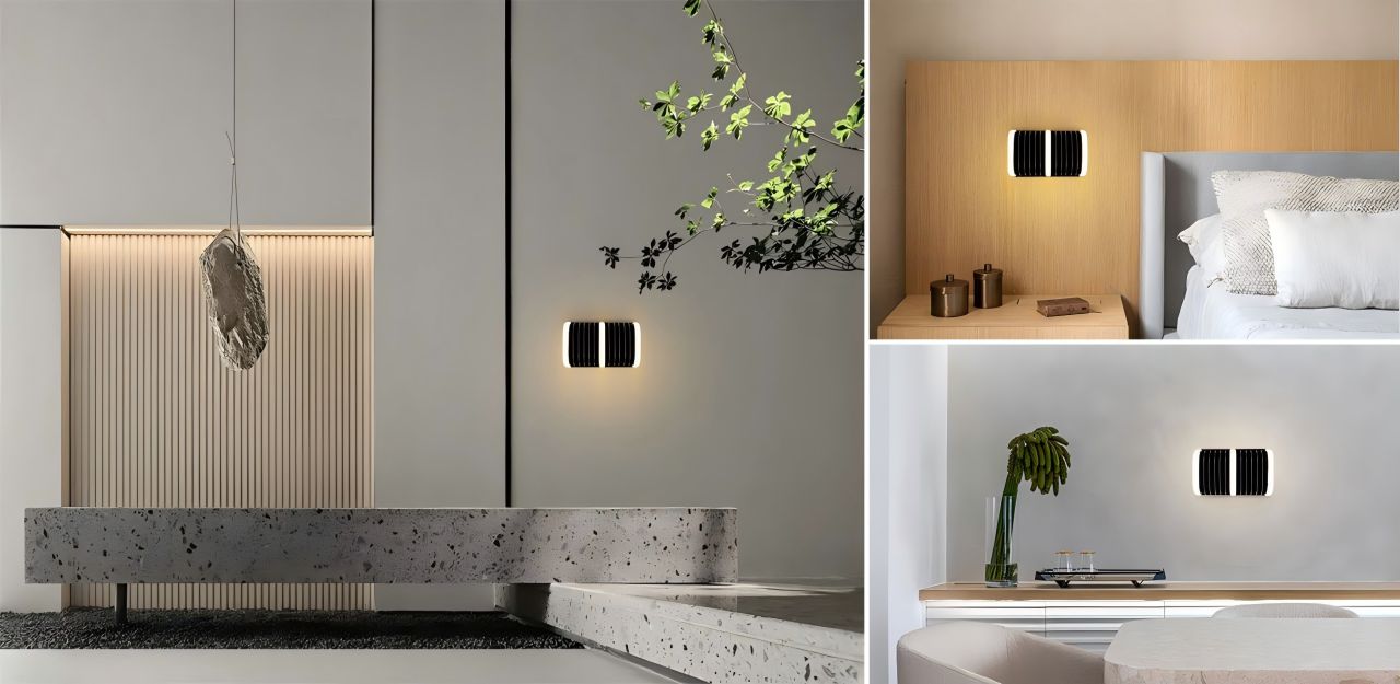The unique rectangular 3-light wall lamp emits a soft glow. It's suitable for various settings and blends with different decor styles, adding a touch of modernity and a warm atmosphere to the space.