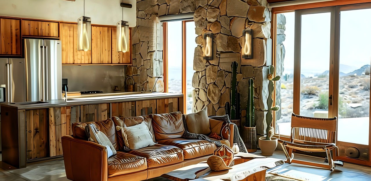 The wall lamps on the stone wall have a simple design of the outer frame and emit soft light. They not only play the role of illumination but also highlight a sense of simplicity and refinement.