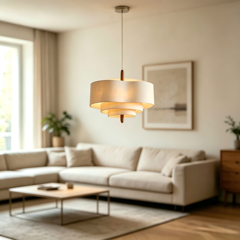Retro French Fabric Pendant Light,wood frame