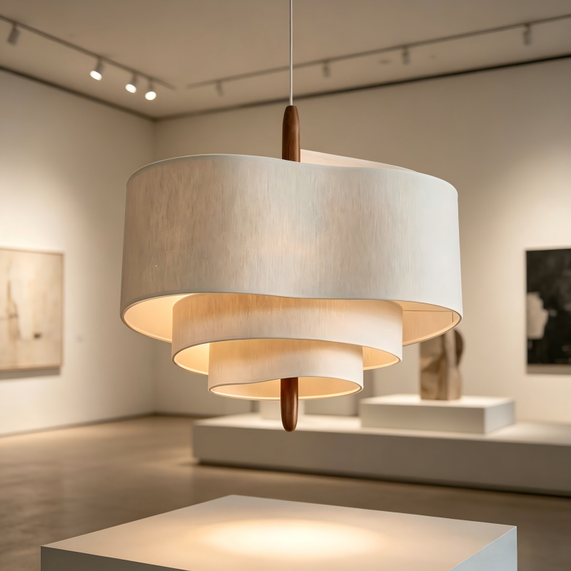 Retro French Fabric Pendant Light,wood frame
