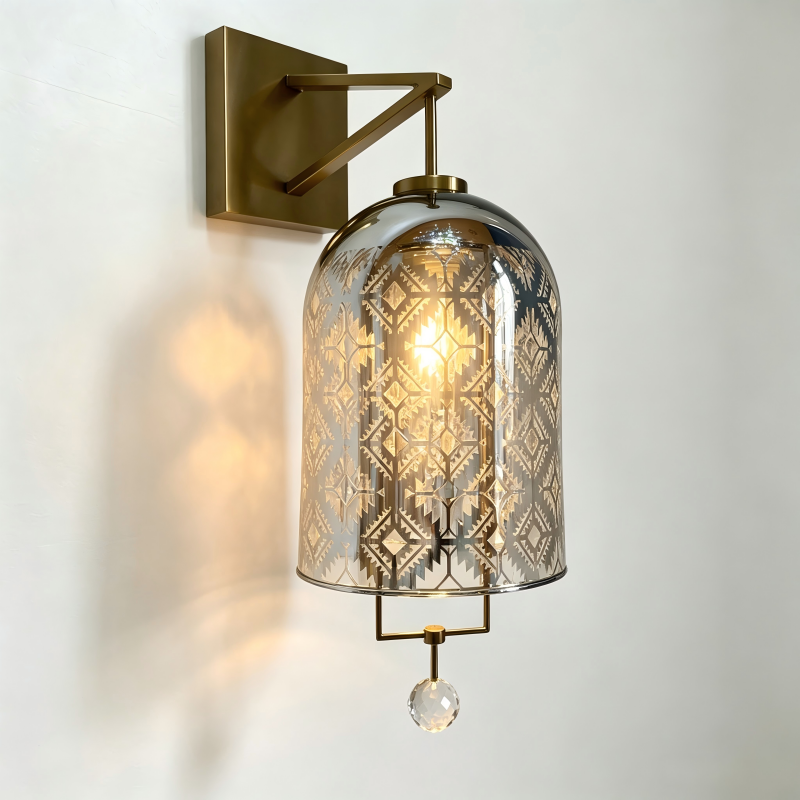 Glass wall Light Brass Finish Metal Decorative Lighting