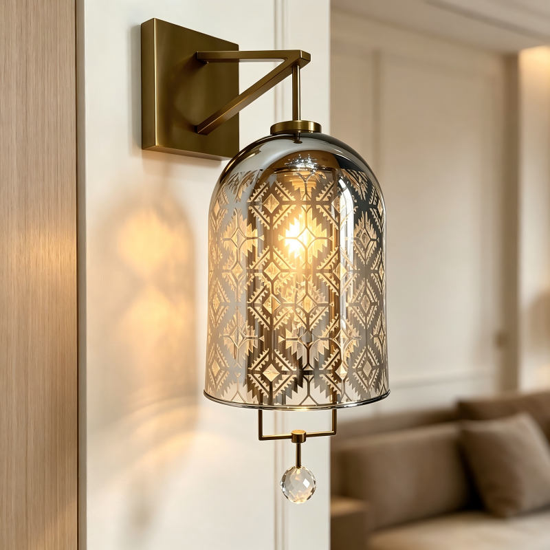 Glass wall Light Brass Finish Metal Decorative Lighting
