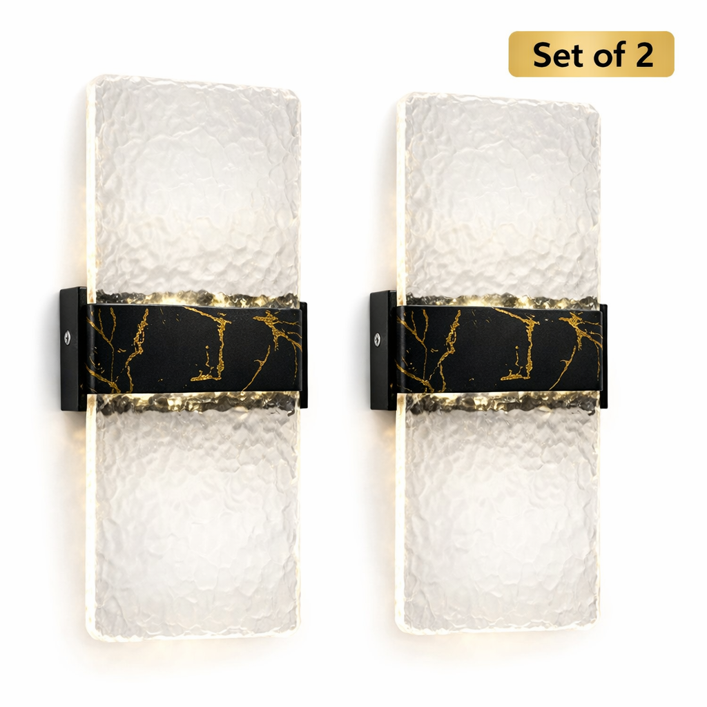 Black &amp; Gold Vertical Vanity Light, Stone Pattern Acrylic Shade
