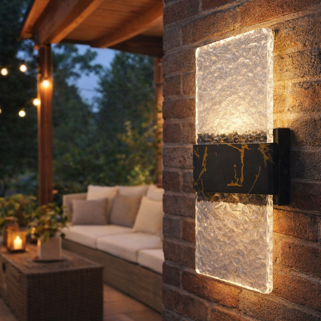 Black &amp; Gold Vertical Vanity Light, Stone Pattern Acrylic Shade